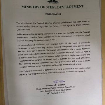 Steel Ministry Debunks Fake Reports, Says FG Fully Committed to Development of Steel Sector.
